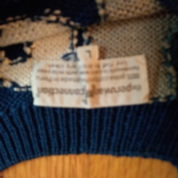 Peruvian Connection 100% pima cotton Sweater L  Handknitted rare design. - Picture 8 of 12